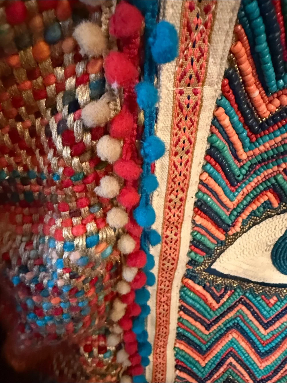 Boho Eye Embroidered Multicolor Tote Bag America & Beyond NWOT